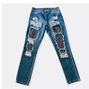 Fashion Nova Ripped Blue High Rise Skinny Womens Jeans SZ S